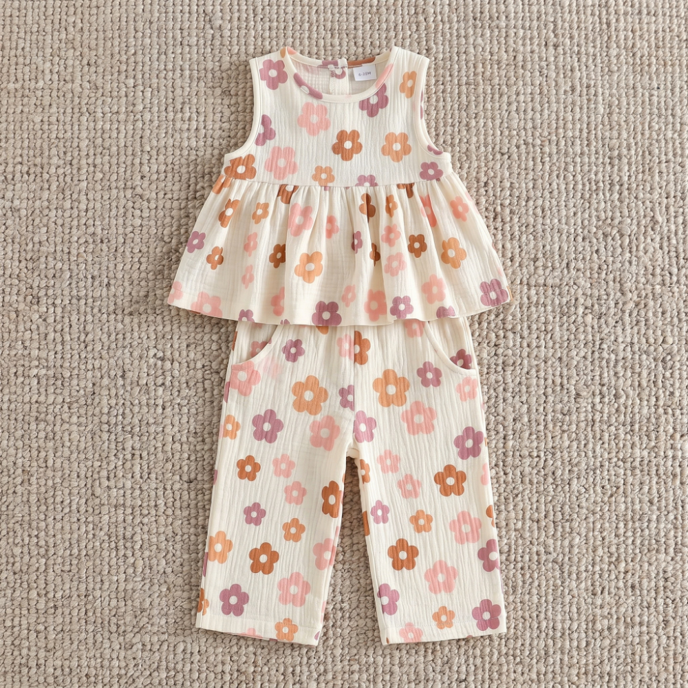 Lilo Floral Tank and Pants Set - Apricot