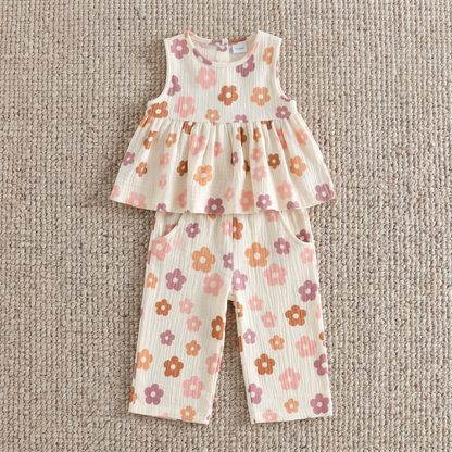 Lilo Floral Tank and Pants Set - Apricot