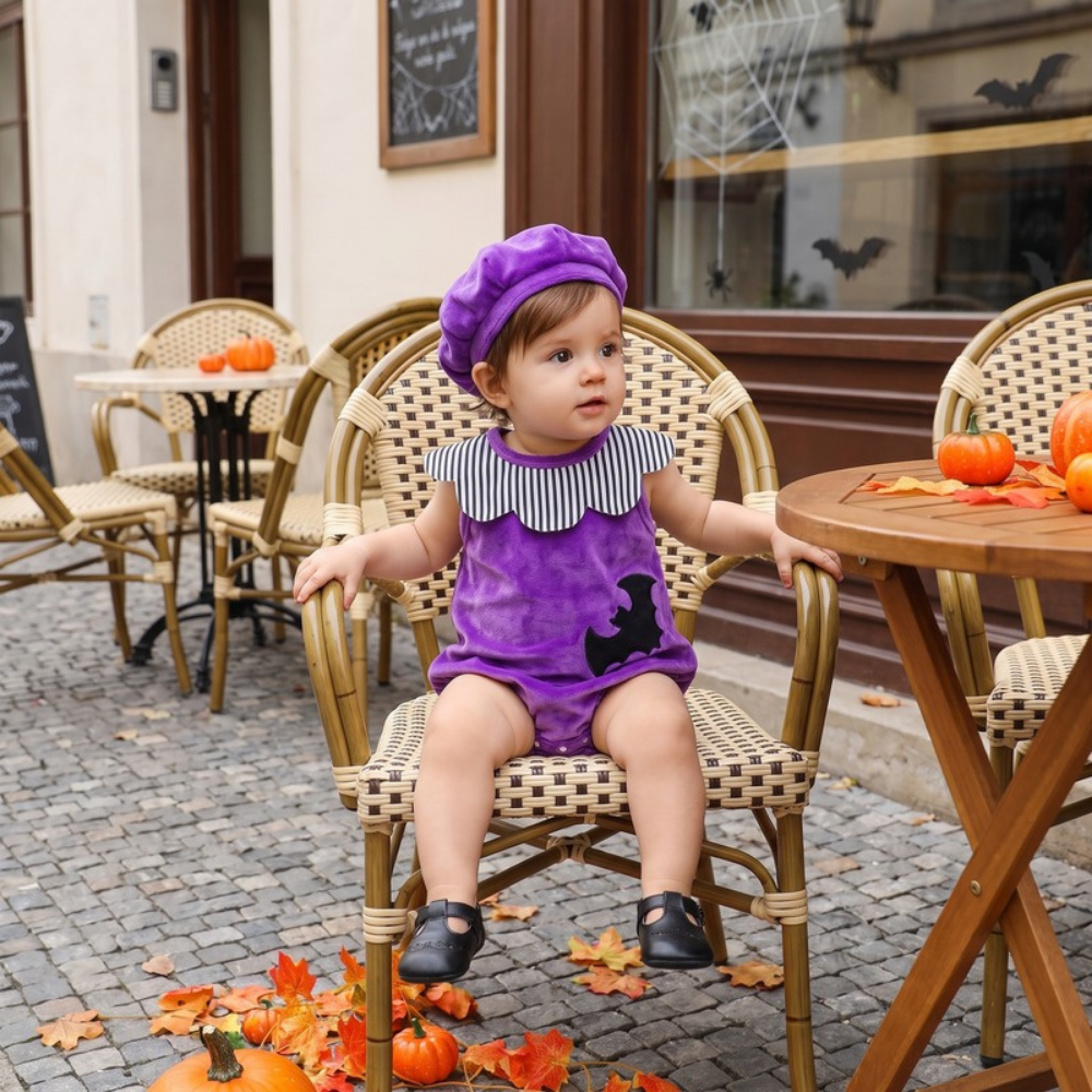 Lilo Pumpkin Baby Halloween Romper - Purple Bat