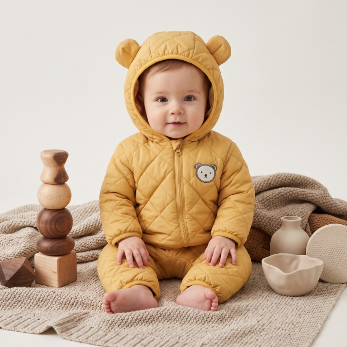 Lilo Bear Ear Padded Snowsuit - Mustard