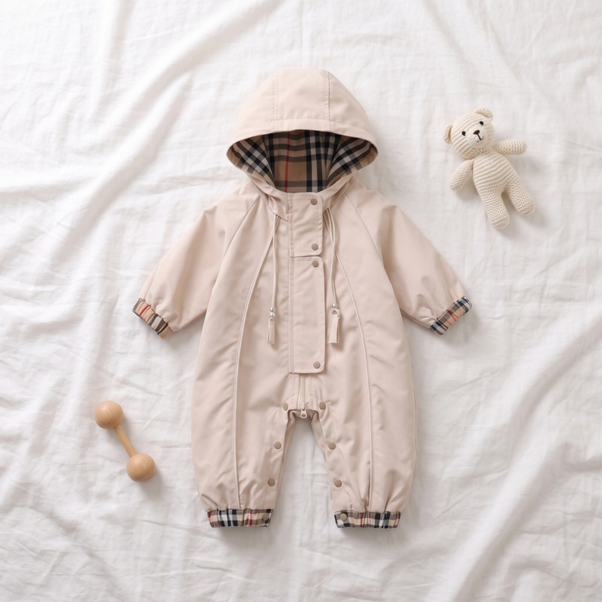 Lilo Plaid Hooded Baby Romper
