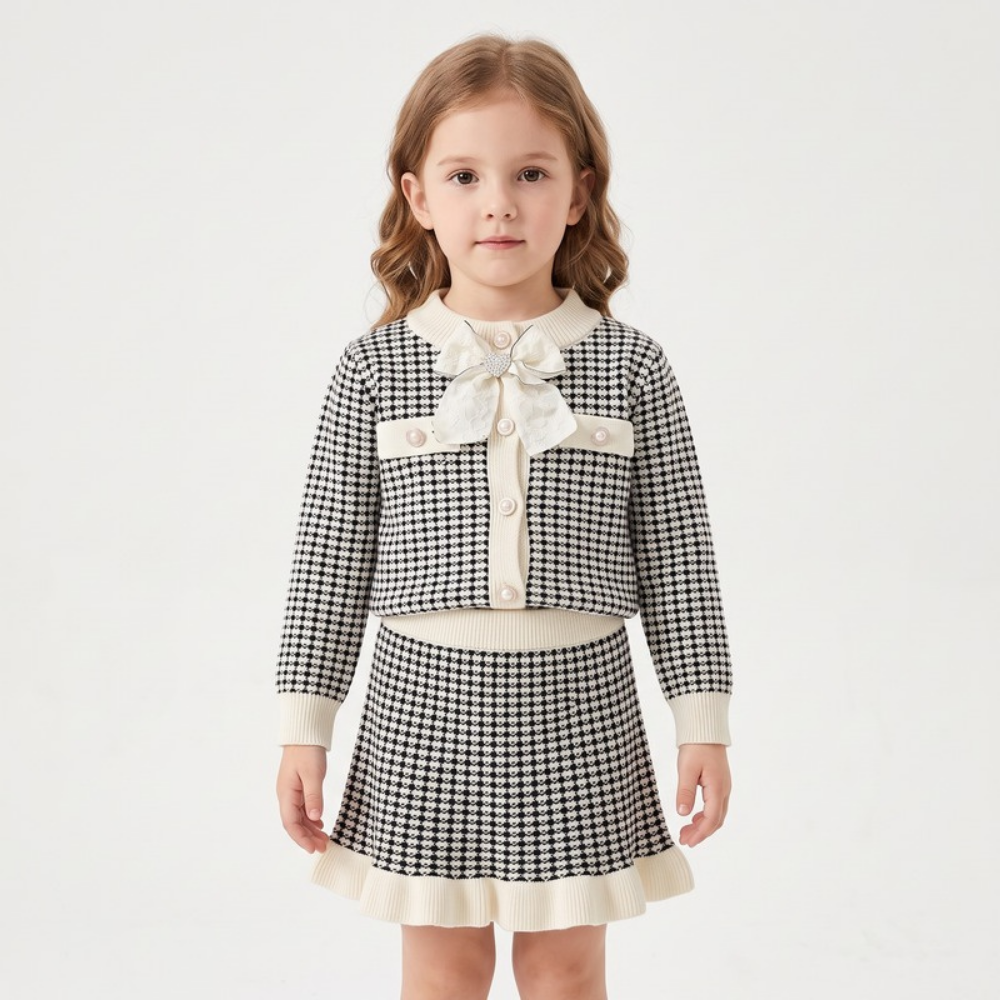 Lilo Knitted Cardigan and Skirt Set - Black