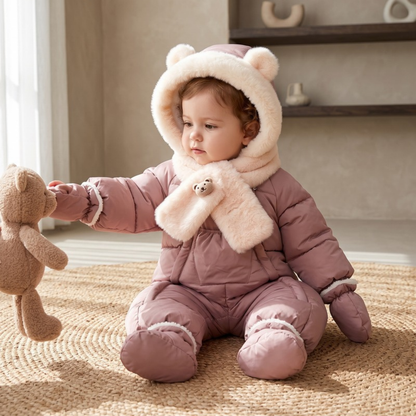 Lilo Fur Collar Hooded Baby Snowsuit - Pink