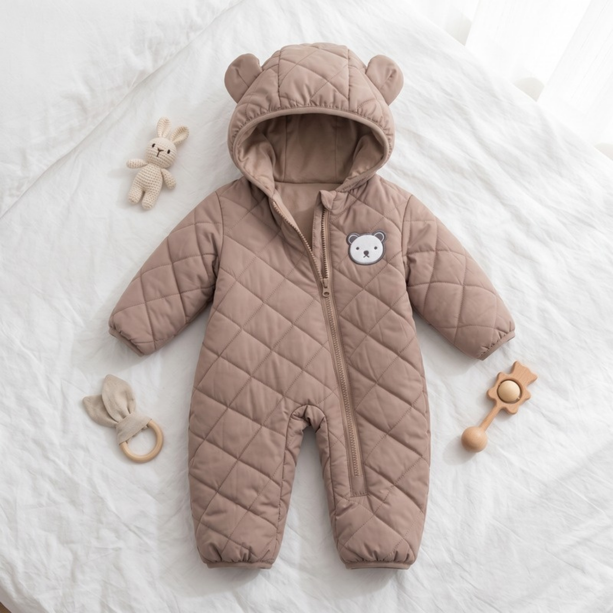 Lilo Bear Ear Padded Snowsuit - Taupe