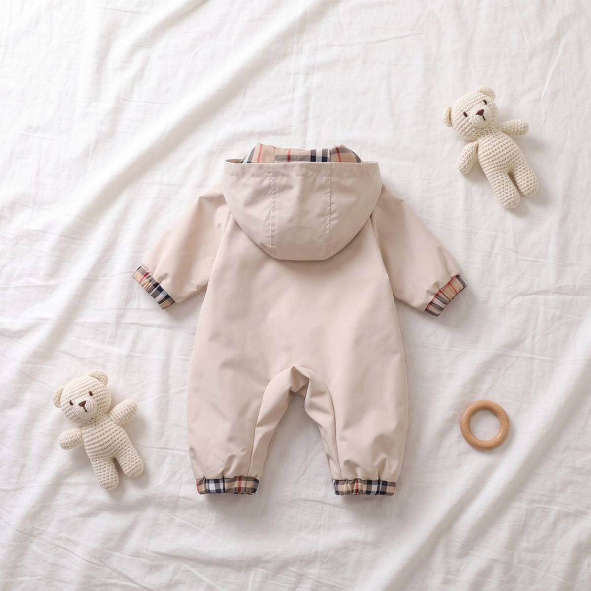 Lilo Plaid Hooded Baby Romper