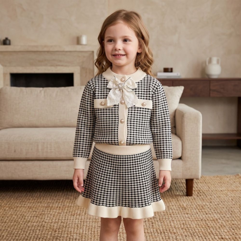 Lilo Knitted Cardigan and Skirt Set - Black