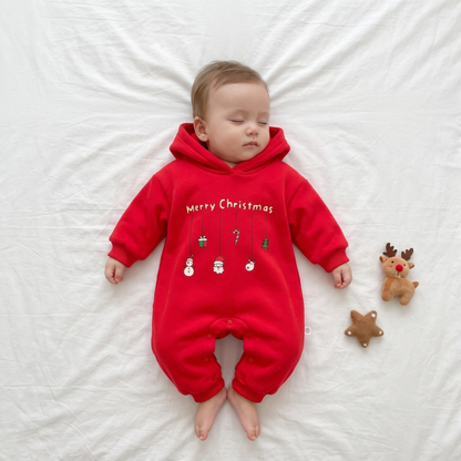 Lilo Fleece Lined Hooded Romper - Red Romper