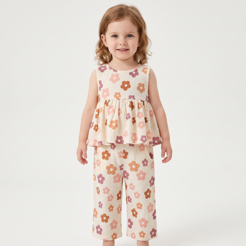 Lilo Floral Tank and Pants Set - Apricot