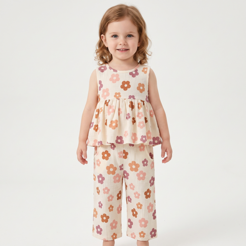 Lilo Floral Tank and Pants Set - Apricot