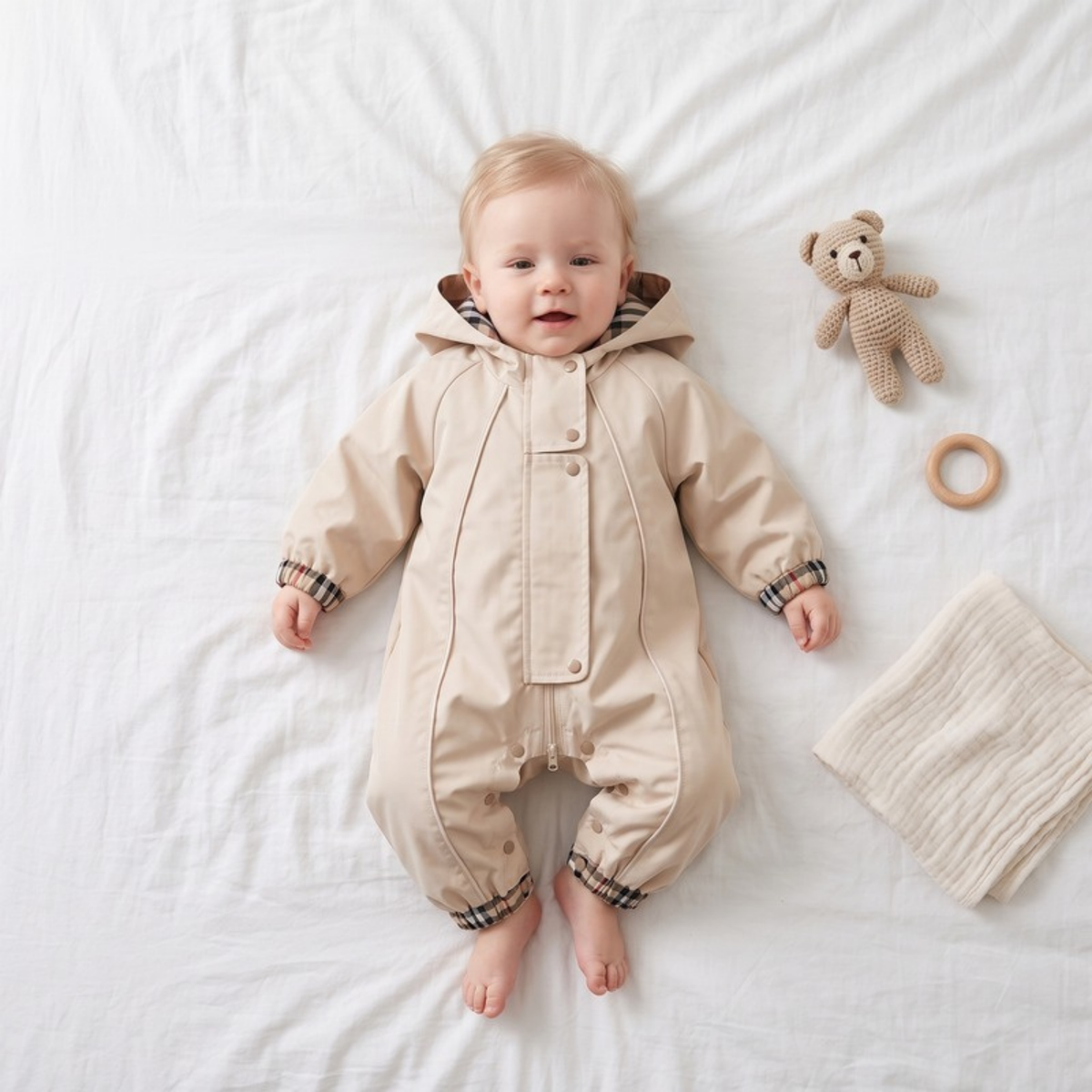 Lilo Plaid Hooded Baby Romper