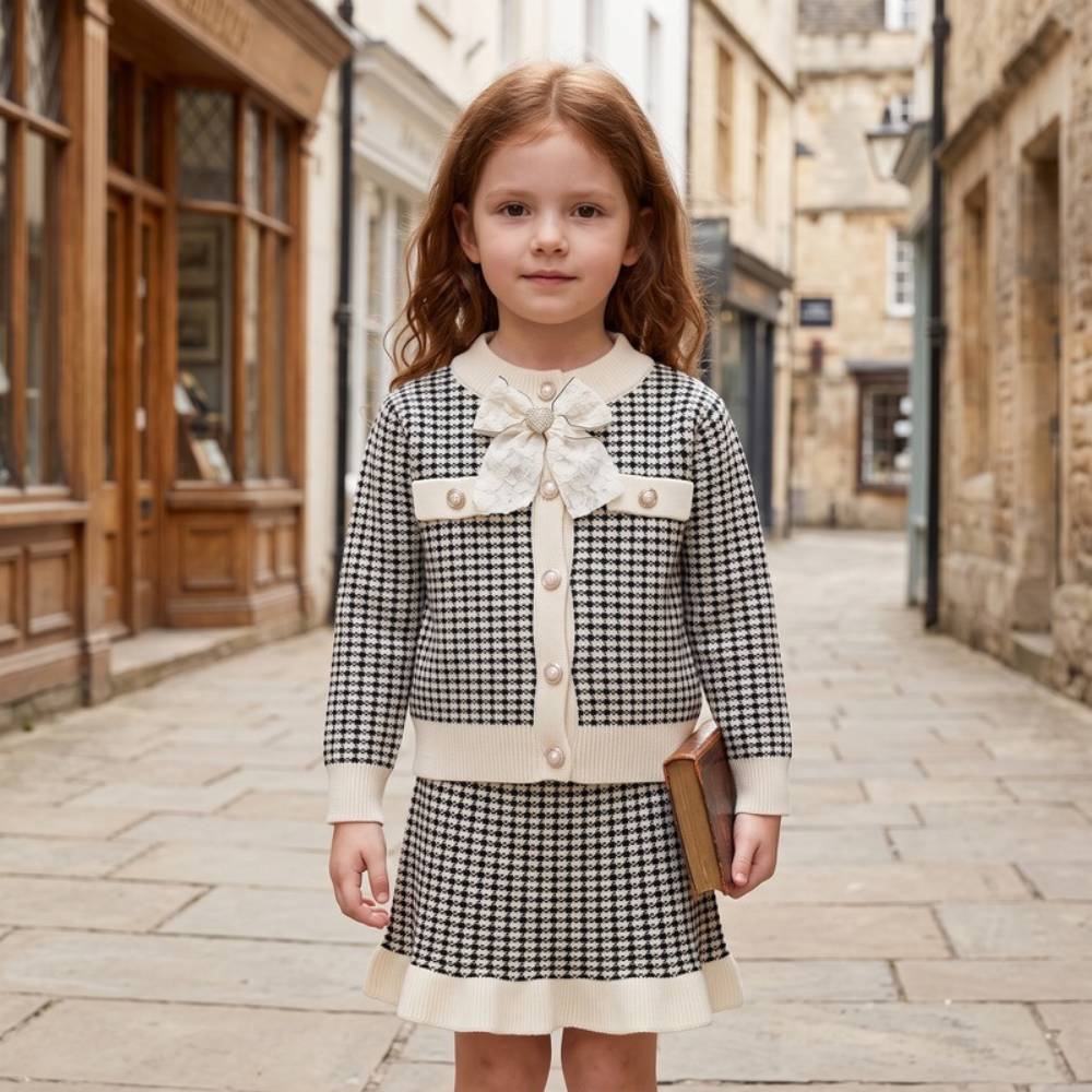 Lilo Knitted Cardigan and Skirt Set - Black