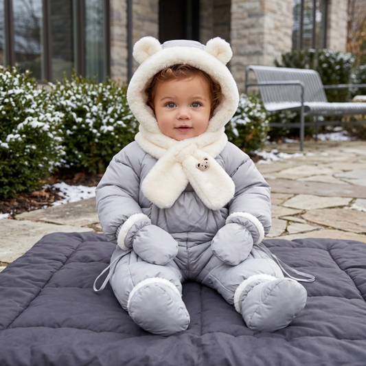 Lilo Fur Collar Hooded Baby Snowsuit - Grey