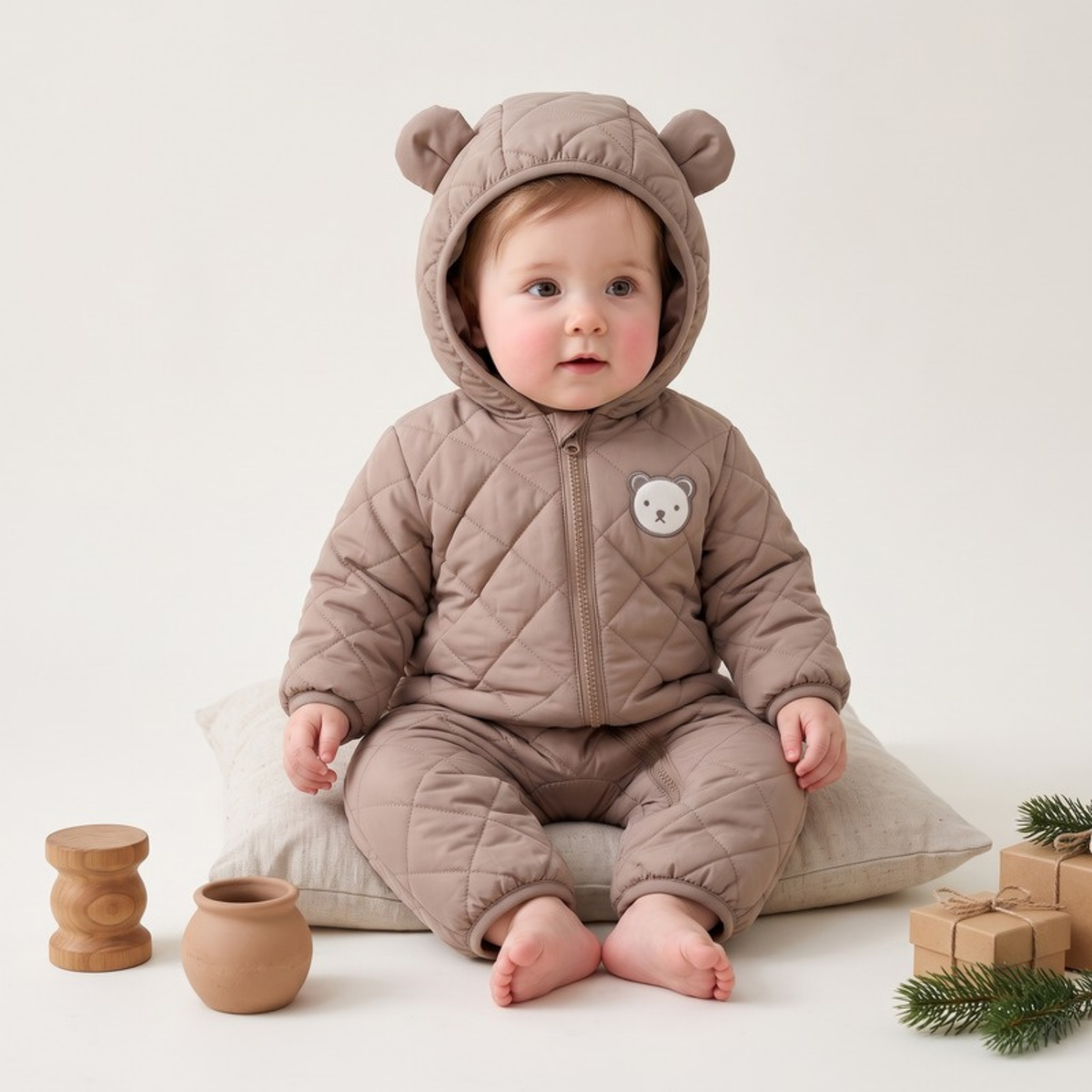 Lilo Bear Ear Padded Snowsuit - Taupe