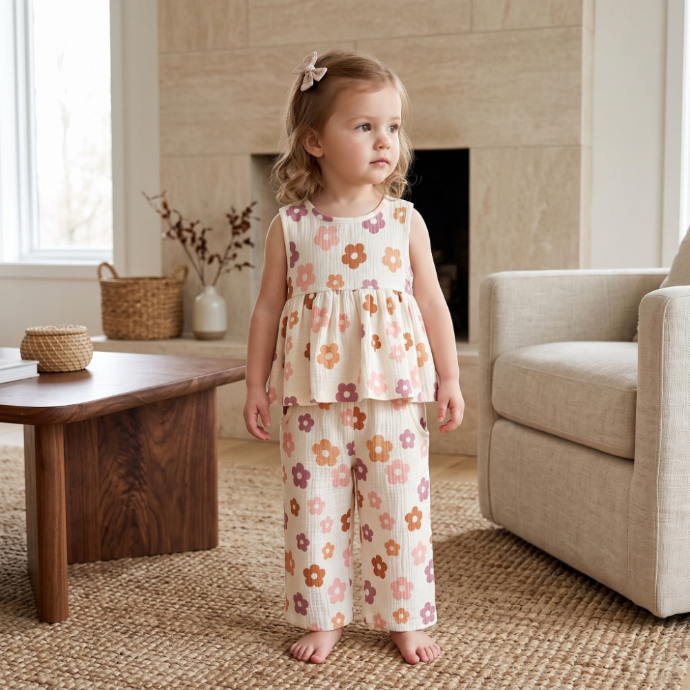 Lilo Floral Tank and Pants Set - Apricot