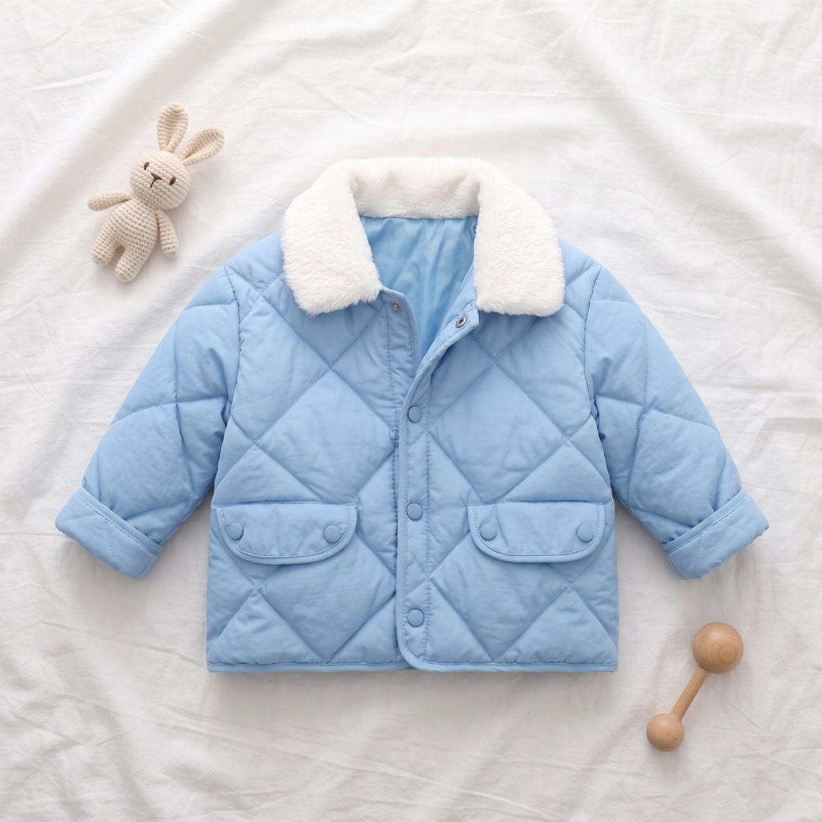 Lilo Fur Collar Winter Coat - Sky Blue