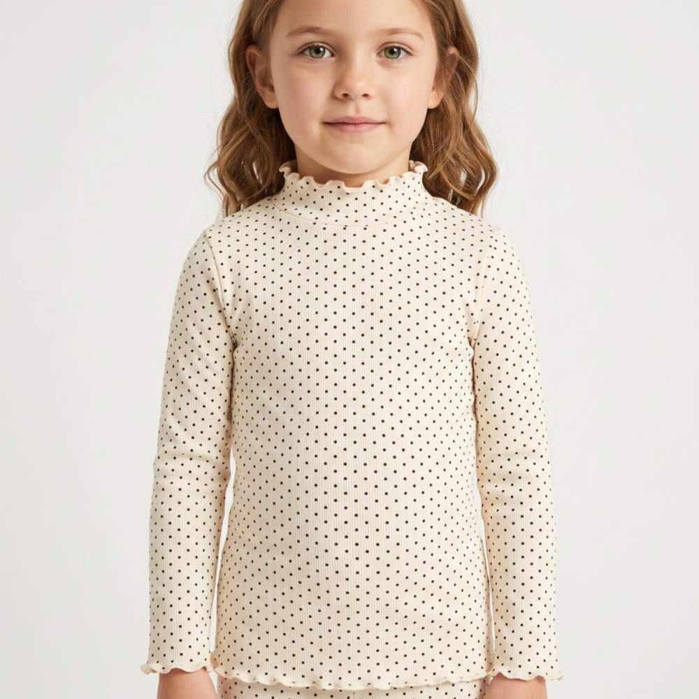 Lilo High Neck Long Sleeve Girls Top - Black Spot