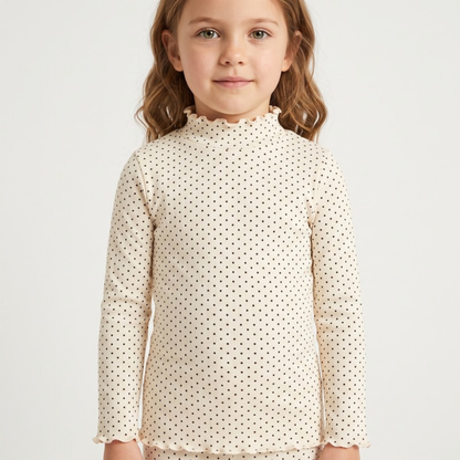 Lilo High Neck Long Sleeve Girls Top - Black Spot