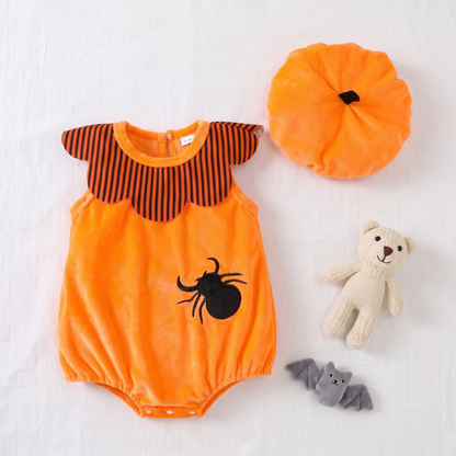 Lilo Pumpkin Baby Halloween Romper - Orange Spider