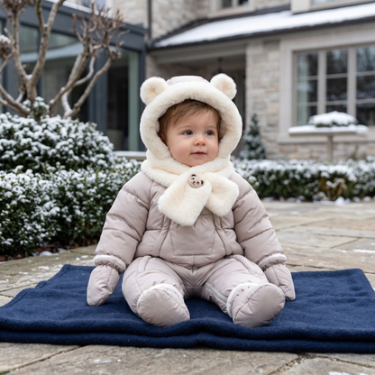 Lilo Fur Collar Hooded Baby Snowsuit - Beige