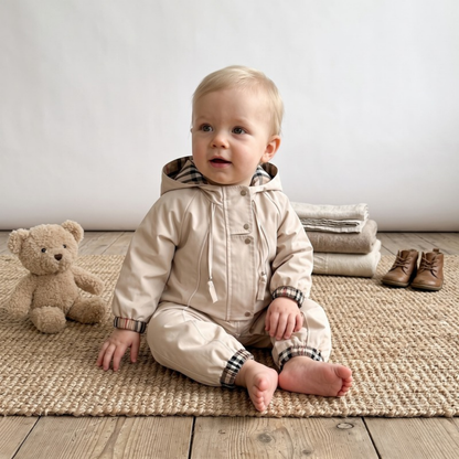 Lilo Plaid Hooded Baby Romper