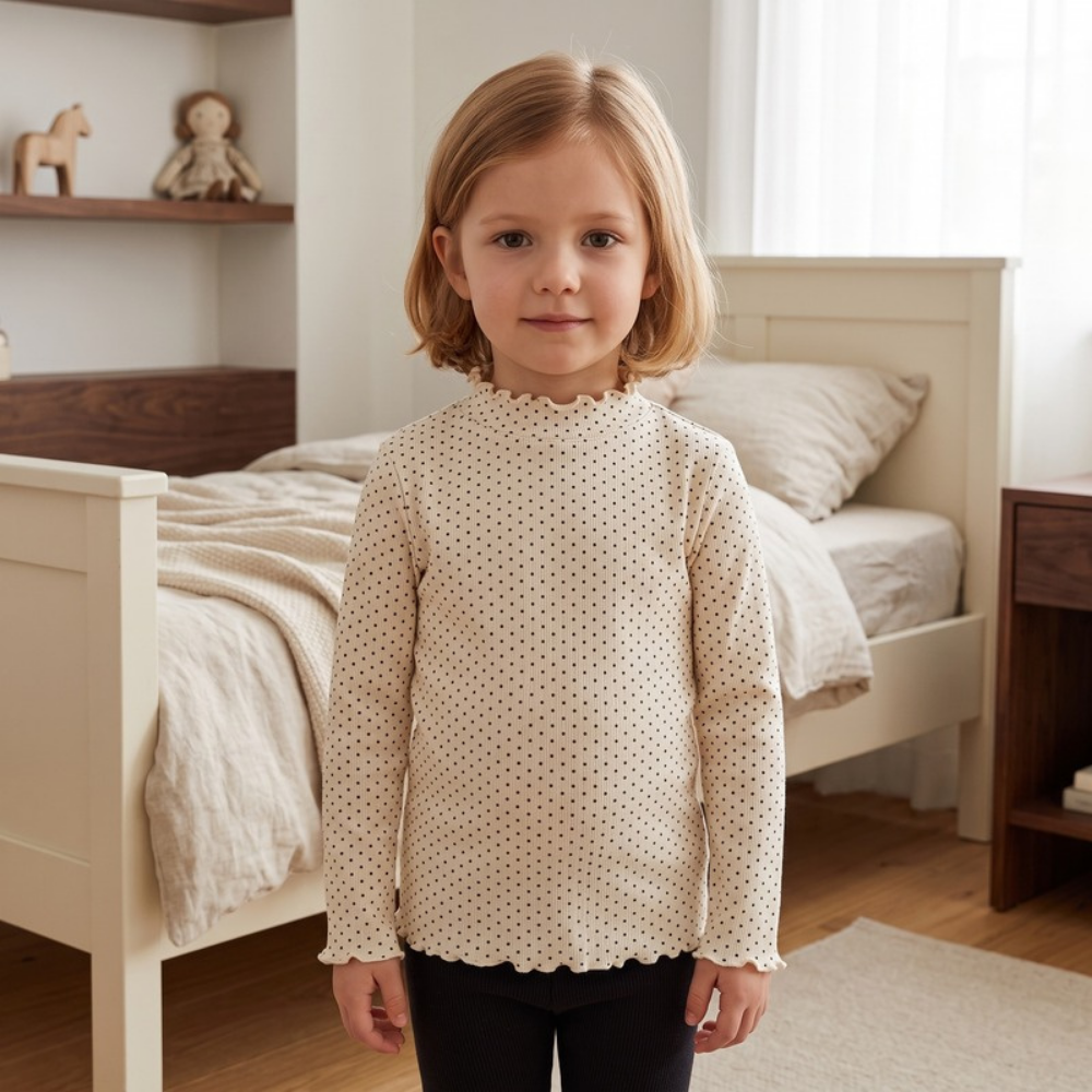 Lilo High Neck Long Sleeve Girls Top - Black Spot