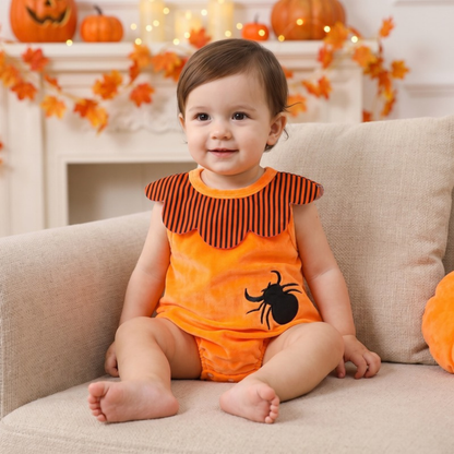 Lilo Pumpkin Baby Halloween Romper - Orange Spider