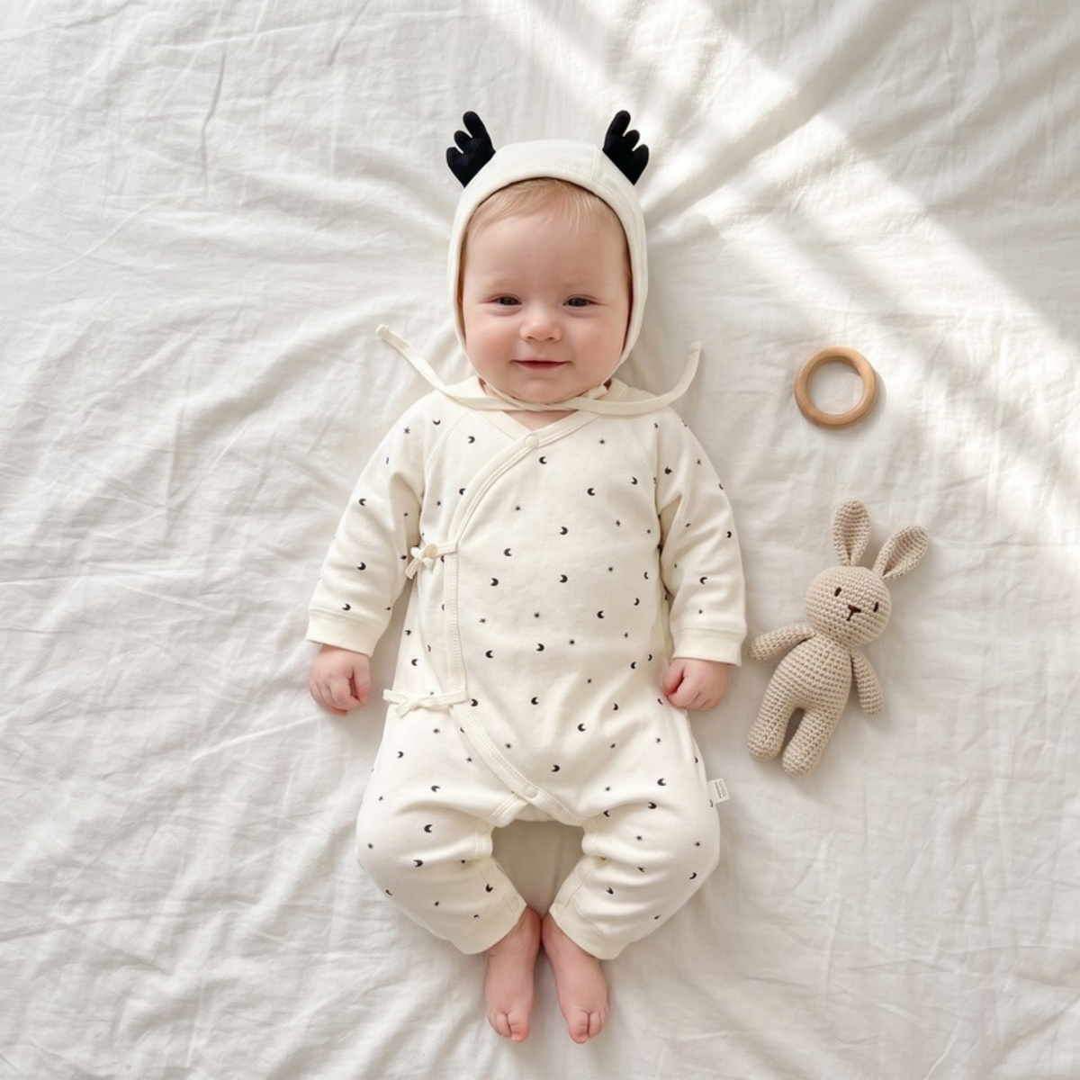 Lilo Belly Cover Newborn Romper - Ivory Dot