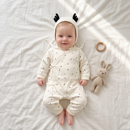 Lilo Belly Cover Newborn Romper - Ivory Dot