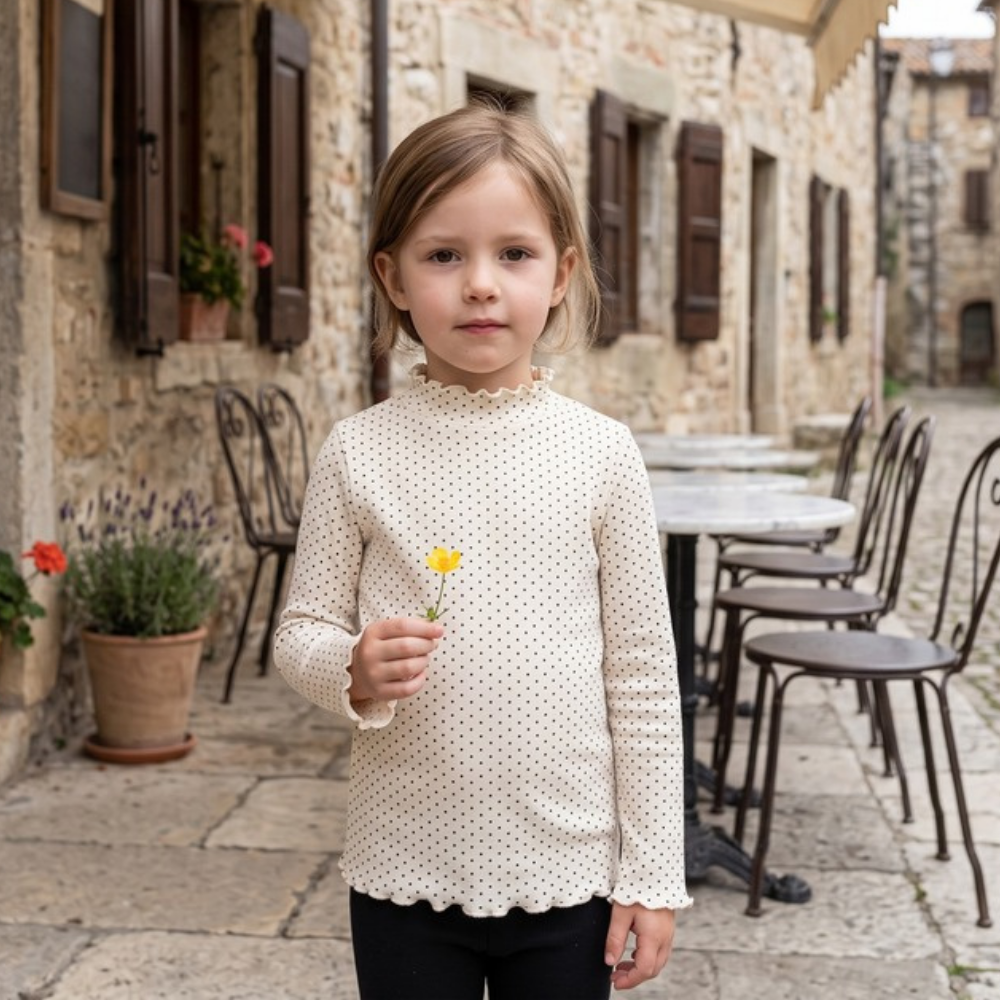 Lilo High Neck Long Sleeve Girls Top - Black Spot