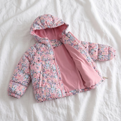 Lilo Floral Print Fleece Lined Hooded Coat - Pink