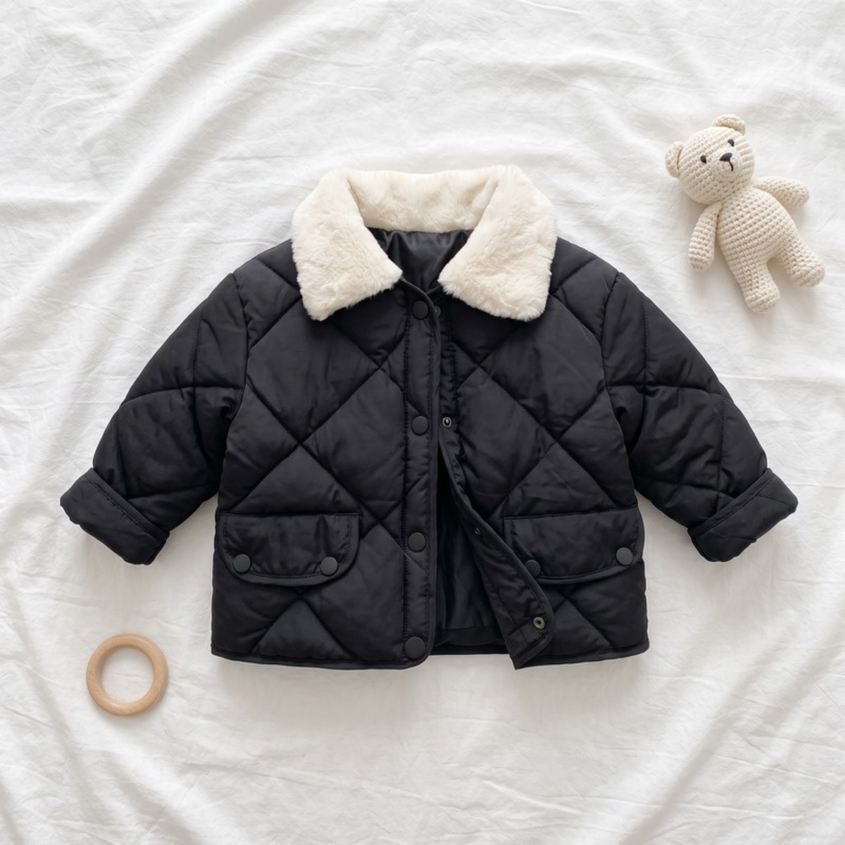 Lilo Fur Collar Winter Coat - Black