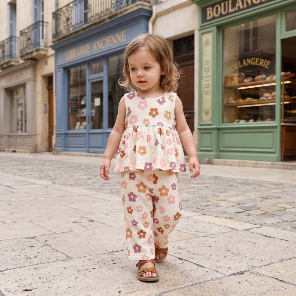 Lilo Floral Tank and Pants Set - Apricot