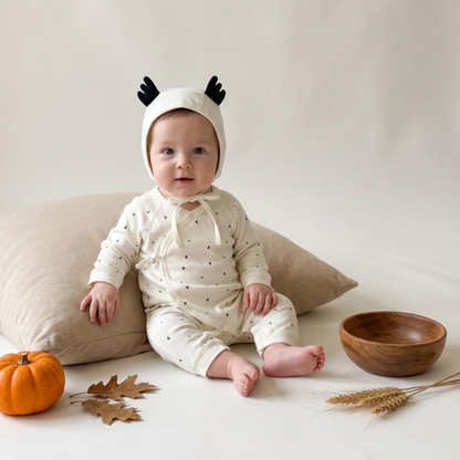 Lilo Belly Cover Newborn Romper - Ivory Dot