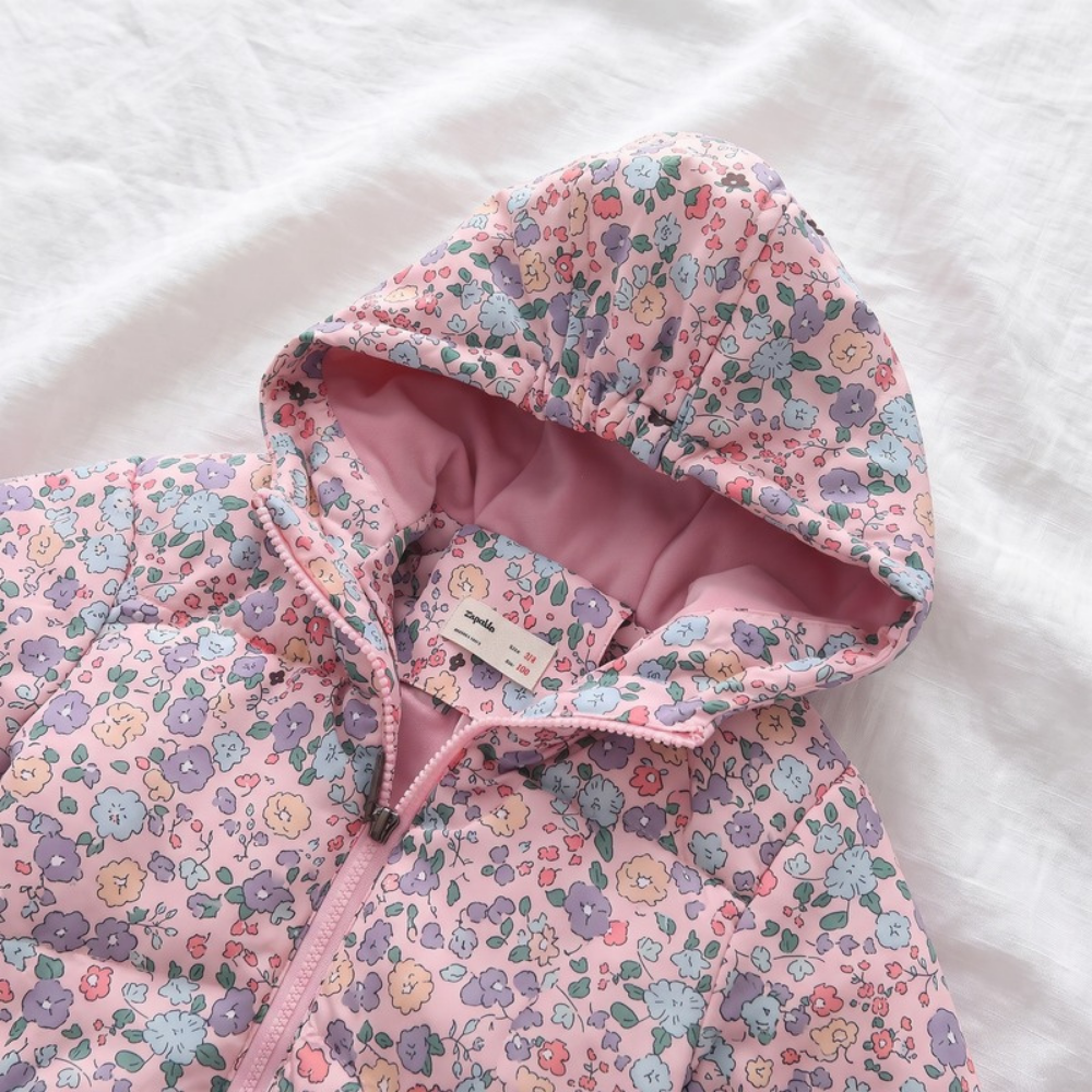 Lilo Floral Print Fleece Lined Hooded Coat - Pink