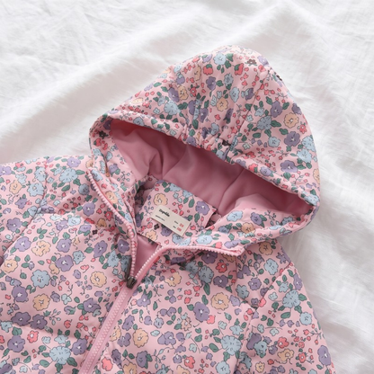 Lilo Floral Print Fleece Lined Hooded Coat - Pink