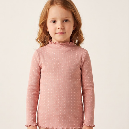 Lilo High Neck Long Sleeve Girls Top - Pink Spot