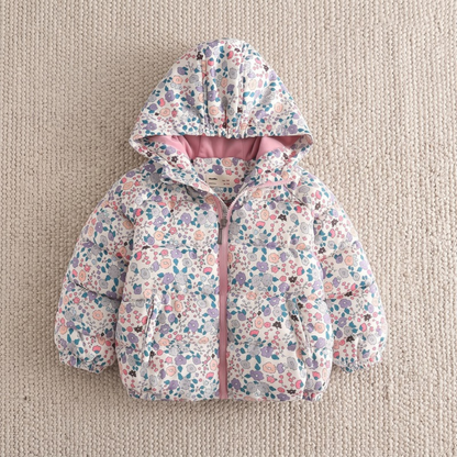Lilo Floral Print Fleece Lined Hooded Coat - White