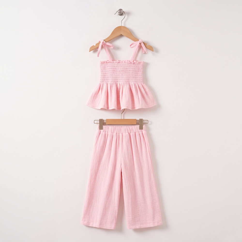 Lilo Cotton Strap Trouser Set - Pink