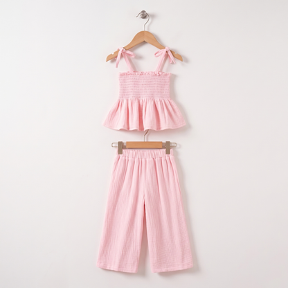 Lilo Cotton Strap Trouser Set - Pink