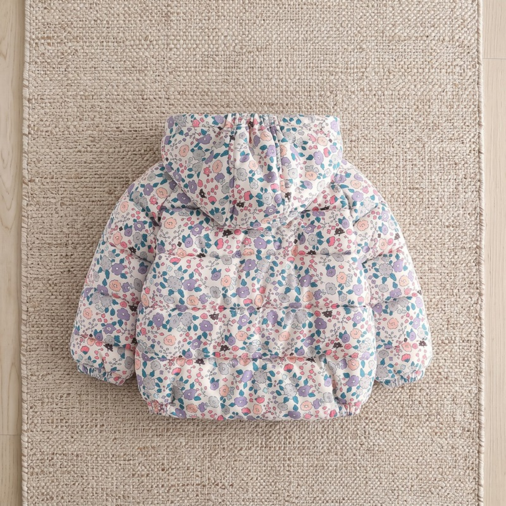 Lilo Floral Print Fleece Lined Hooded Coat - White