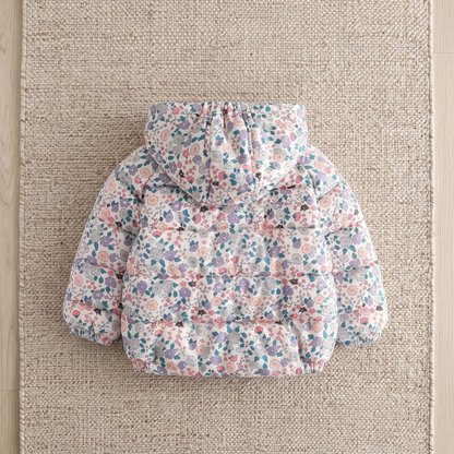 Lilo Floral Print Fleece Lined Hooded Coat - White