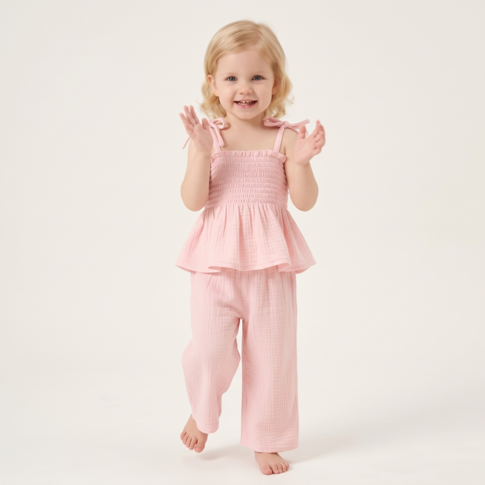 Lilo Cotton Strap Trouser Set - Pink
