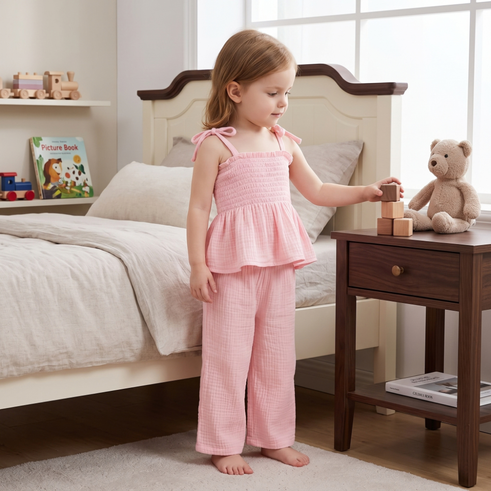 Lilo Cotton Strap Trouser Set - Pink