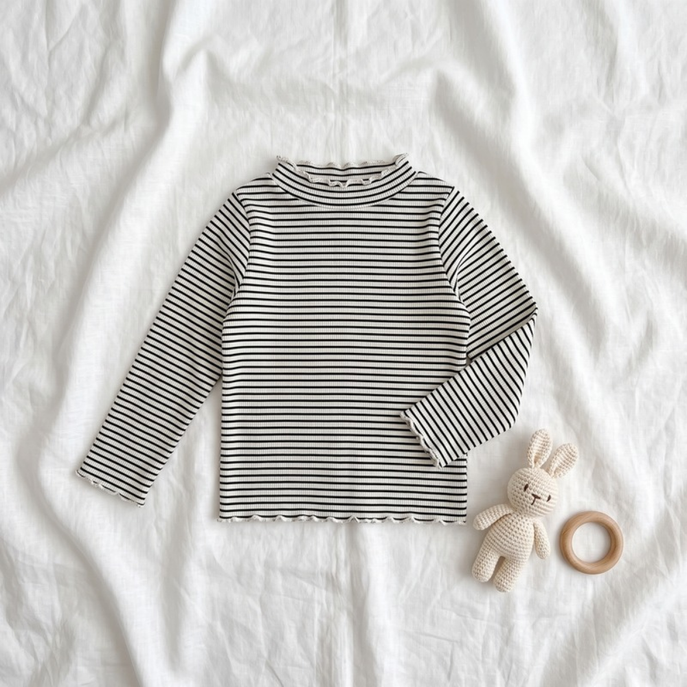 Lilo High Neck Long Sleeve Girls Top - Black Stripe