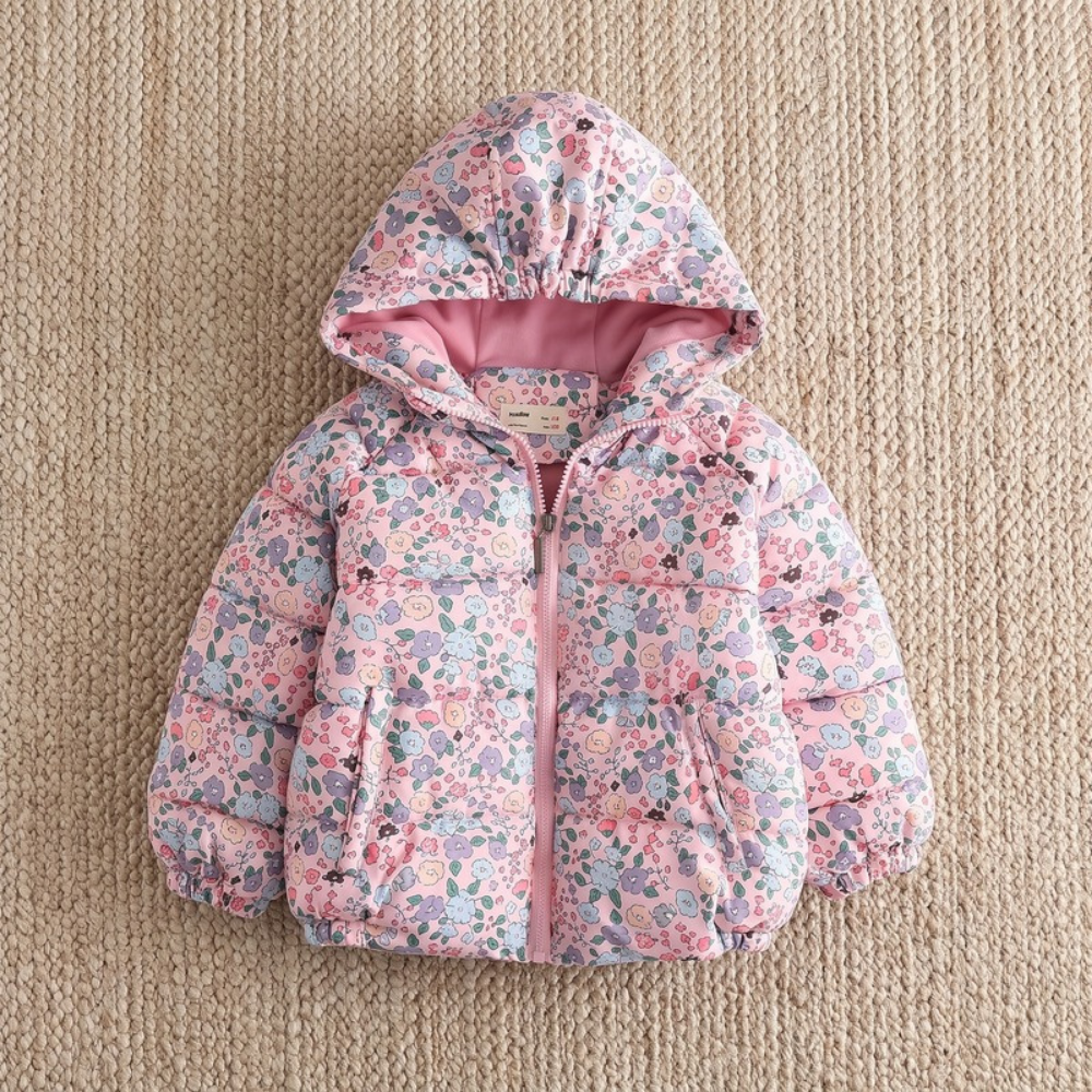 Lilo Floral Print Fleece Lined Hooded Coat - Pink