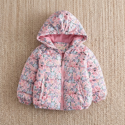 Lilo Floral Print Fleece Lined Hooded Coat - Pink