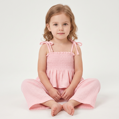 Lilo Cotton Strap Trouser Set - Pink