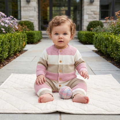 Lilo Striped Knit Button Romper - Pink Stripe
