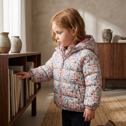 Lilo Floral Print Fleece Lined Hooded Coat - White