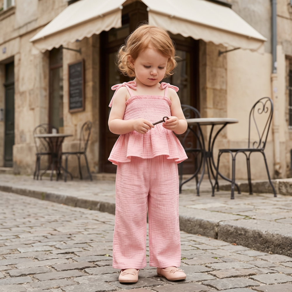 Lilo Cotton Strap Trouser Set - Pink